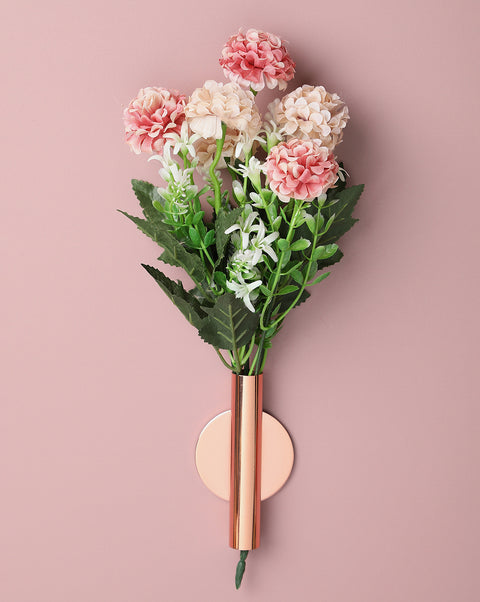 Rose Gold Solid Cylindrical Metal Wall Vase | Pack Of 1