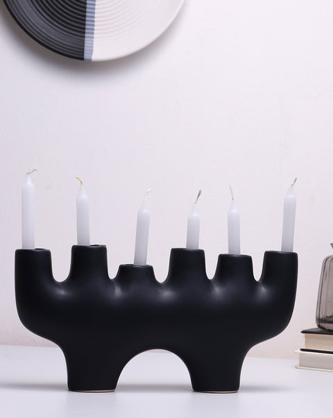 Black Solid Minimalistic Ceramic Candle Stick Stand