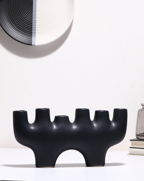 Black Solid Minimalistic Ceramic Candle Stick Stand