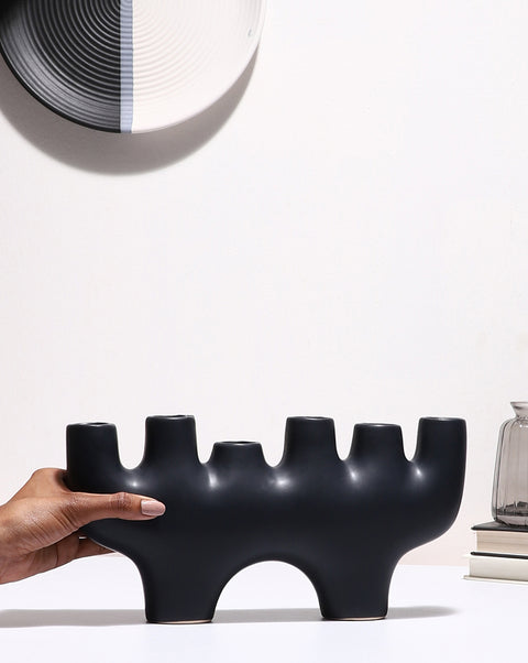 Black Solid Minimalistic Ceramic Candle Stick Stand