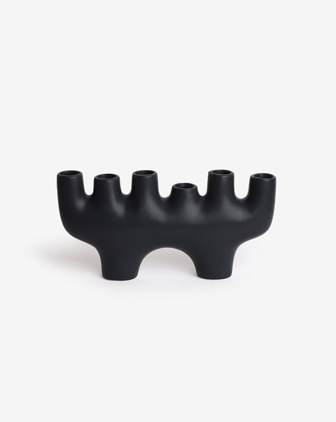 Black Solid Minimalistic Ceramic Candle Stick Stand