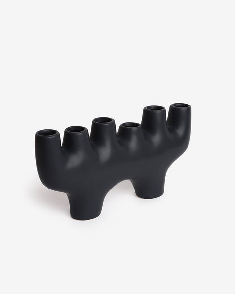 Black Solid Minimalistic Ceramic Candle Stick Stand