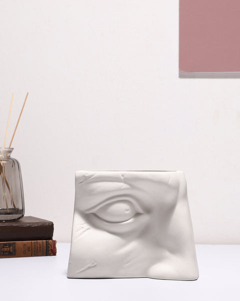 White Solid Eye Shaped Minimalistic Ceramic Vase