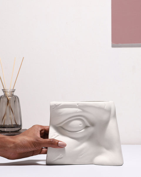 White Solid Eye Shaped Minimalistic Ceramic Vase