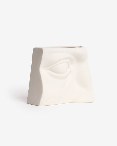 White Solid Eye Shaped Minimalistic Ceramic Vase