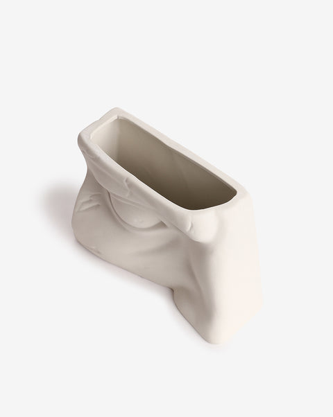 White Solid Eye Shaped Minimalistic Ceramic Vase