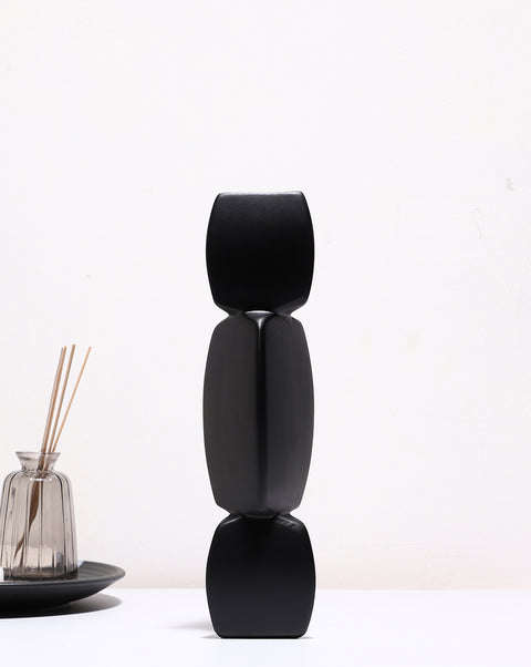 Black Solid Abstract Shaped Minimalistic Ceramic Vase