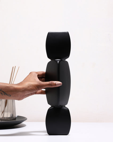 Black Solid Abstract Shaped Minimalistic Ceramic Vase