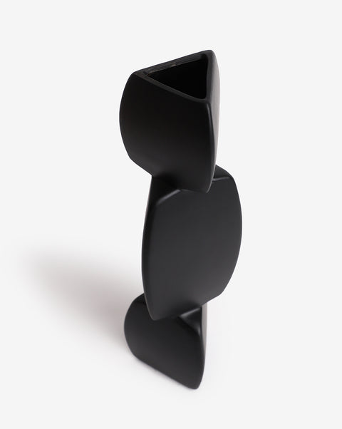 Black Solid Abstract Shaped Minimalistic Ceramic Vase