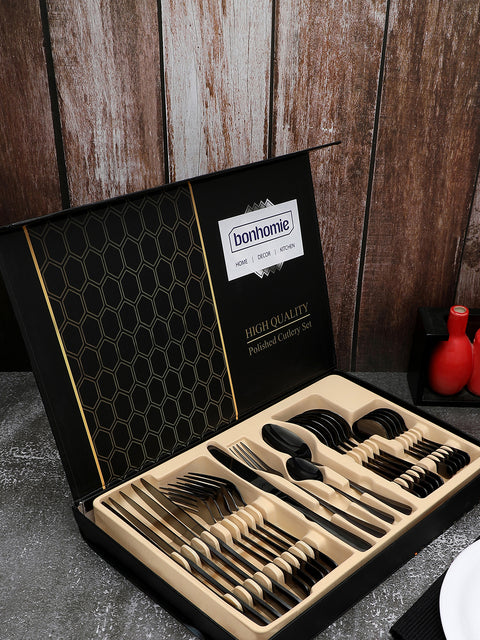 BLACK SOLID METAL CUTLERY SET4