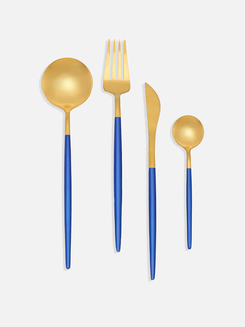 COBALT BLUE & GOLD SOLID STAINLESS STEEL CUTLERY SET