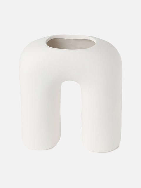 WHITE ABSTRACT SHAPED CERAMIC VASE